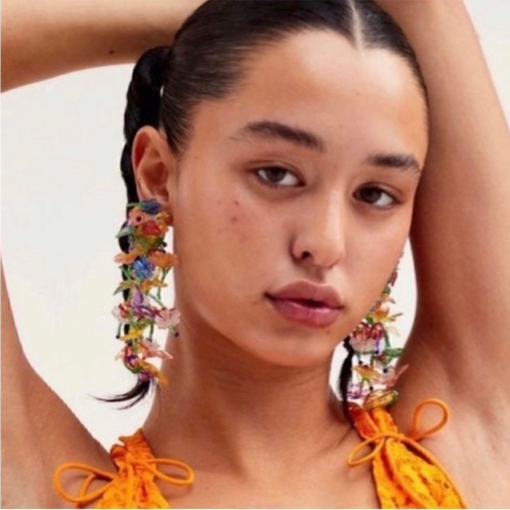 Multicolor flower drop earrings A147